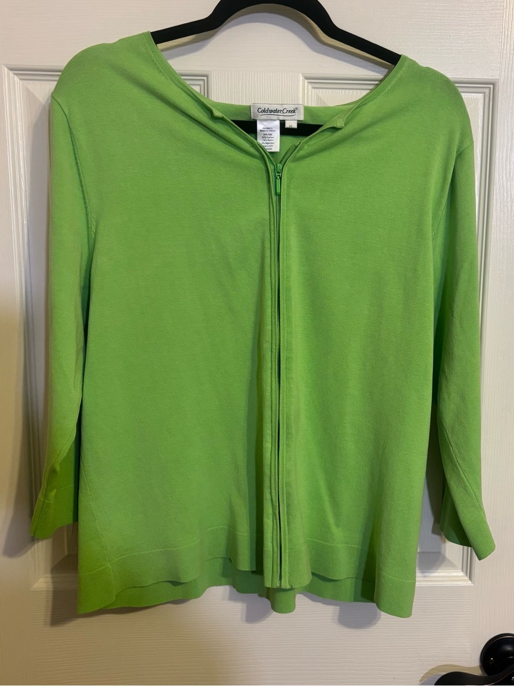 Coldwater Creek Women's XL Lime Green Silk Blend Zip Front Cardigan Sweater